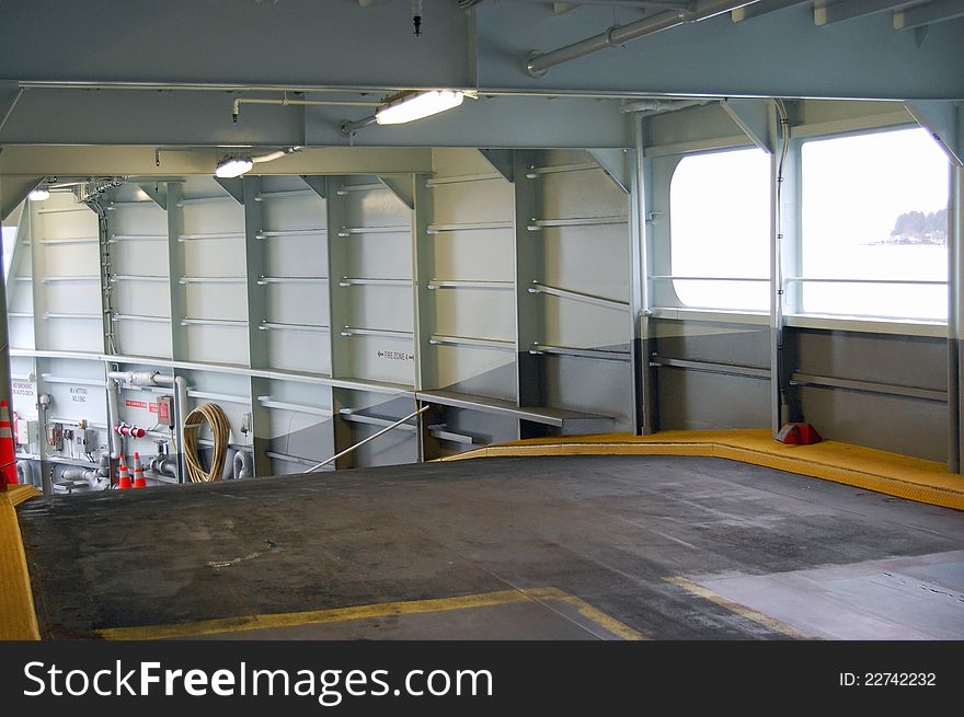 The upper loading deck of a ferry boat.