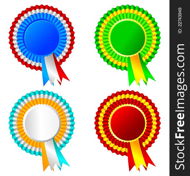 Set of ribbon rosette awards, tri color