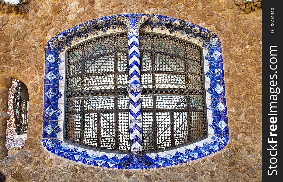 Window in the building designed by Antoni Gaudi, Barcelona Spain