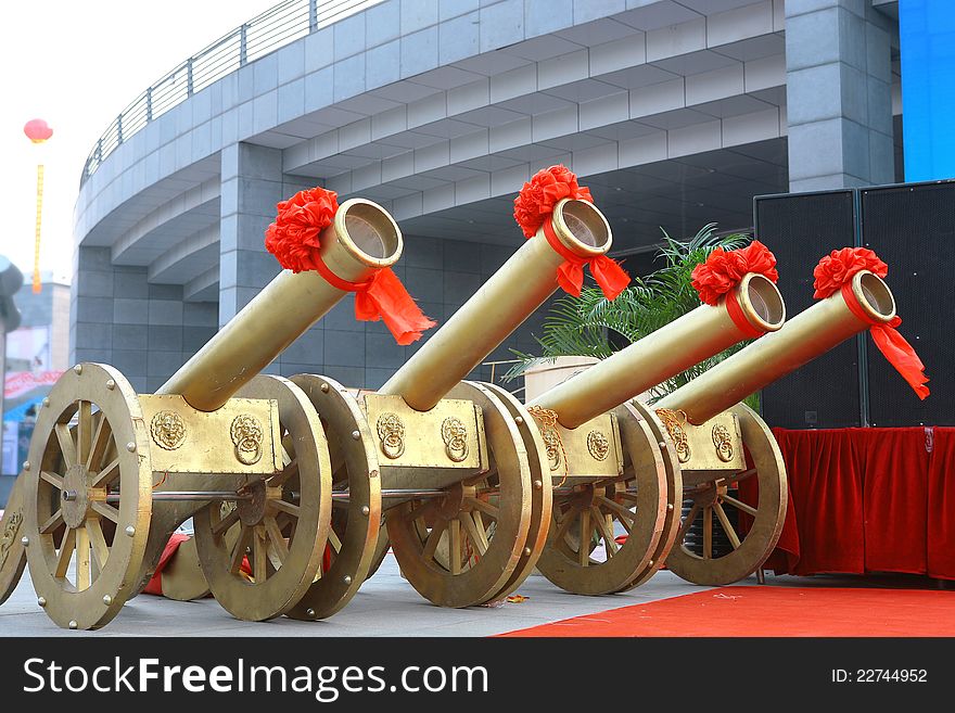 Color artillery with big red flower in celebration. Color artillery with big red flower in celebration