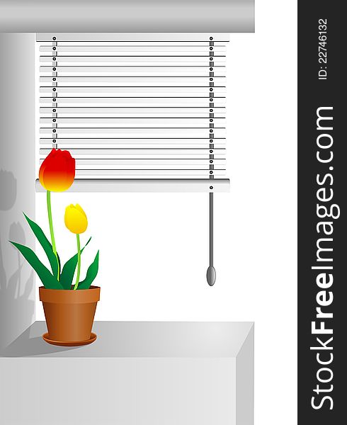 Window with tulips, cdr vector