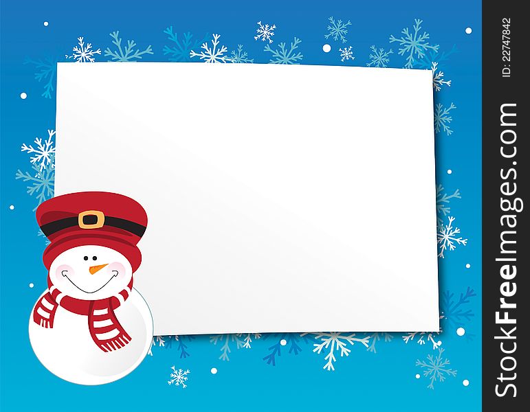 Winter frame with snowflakes and snowman. Winter frame with snowflakes and snowman