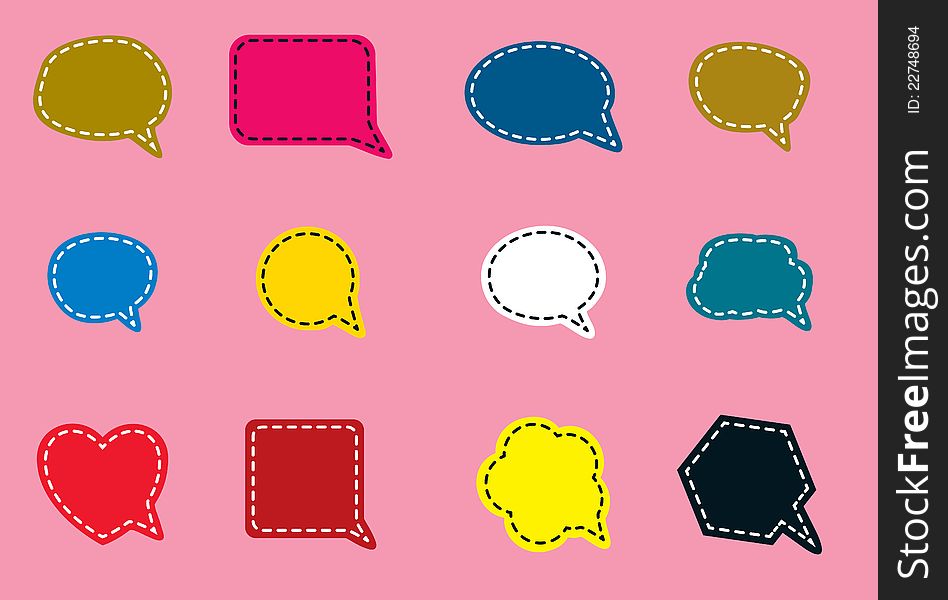 Speech bubble symbols in various shapes and colors