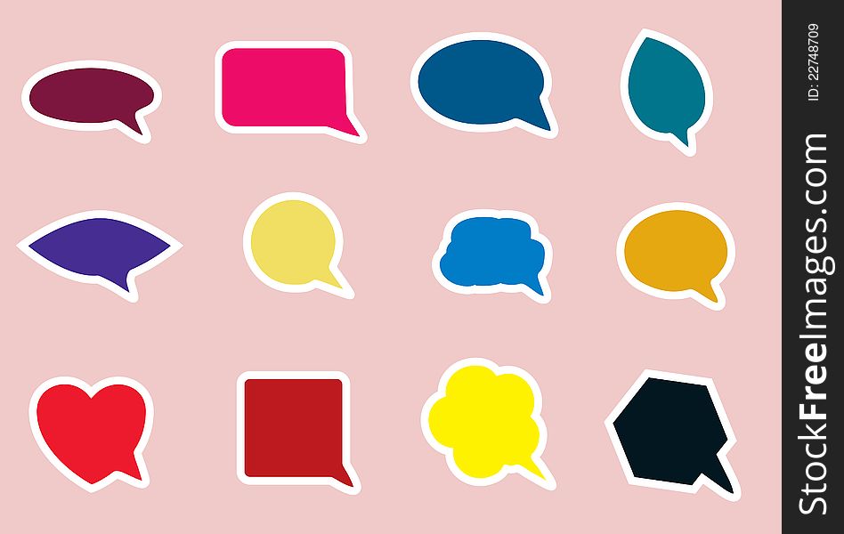 Speech bubble icons in various shapes and bright colors. CMYK global process colors used. Organized by layers. AI EPS 8 Vector. Speech bubble icons in various shapes and bright colors. CMYK global process colors used. Organized by layers. AI EPS 8 Vector.