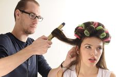 Man Working With Model Hair Stock Photos