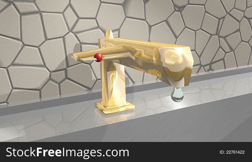 3d interior with golden water tap