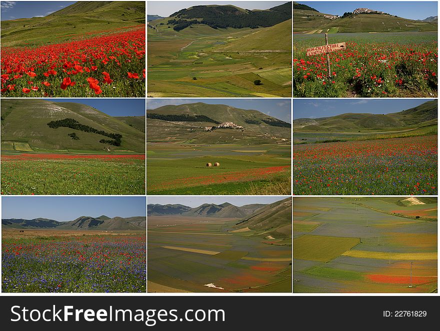 Umbria collage with Castelluccio di Norcia images.