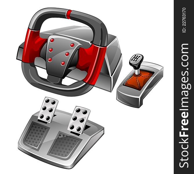 Vector illustration of computer game wheel on white background