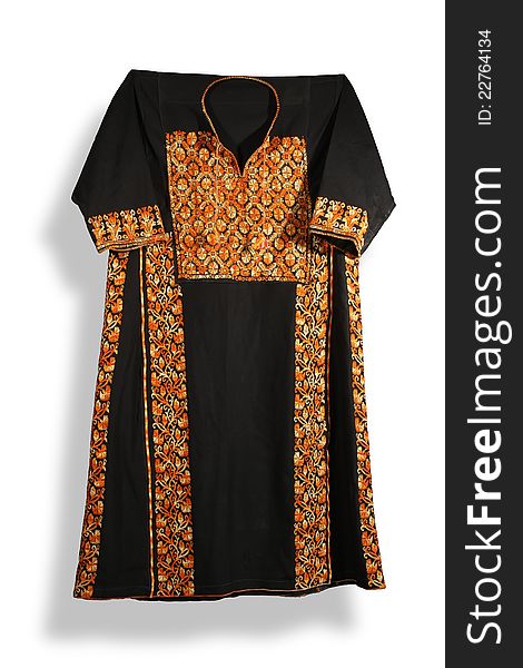 Old dress embroidered with silk, traditions of the Middle East area. Old dress embroidered with silk, traditions of the Middle East area.