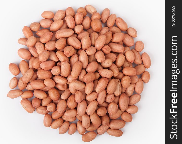 Collection of red groundnuts pods on white background