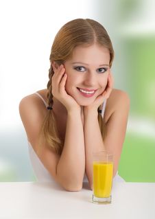 Beautiful Happy Cheerful Girl With Orange Juice Stock Photos Beautiful Happy Cheerful Girl With Orange Juice Stock Photos