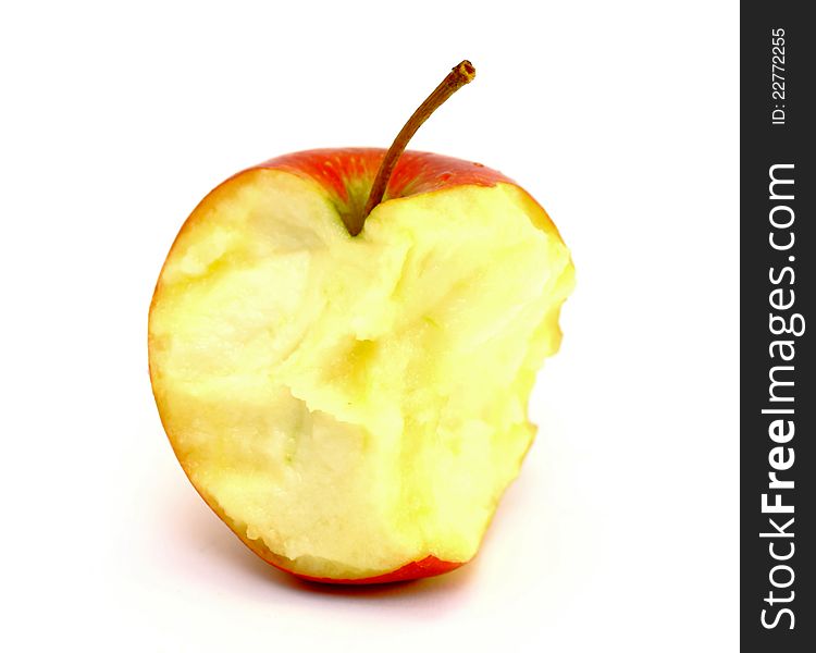 Apple core on a white background closeup