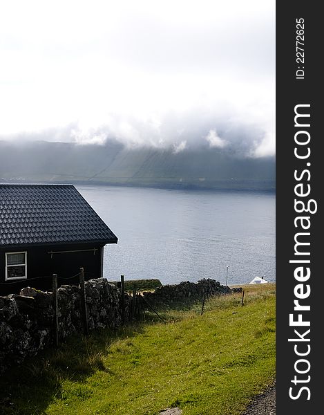 Black house on the way to Kirkjubour, in Faroe Islands