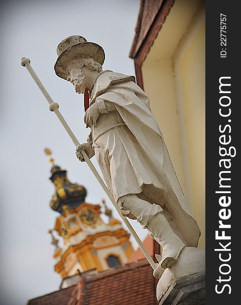 Historical statue in the main square in Melk, Austria. Historical statue in the main square in Melk, Austria