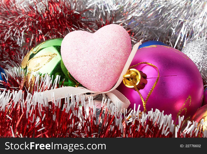 Christmas decorations as background on a white