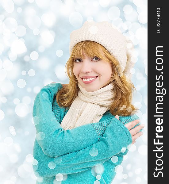 Christmas portrait of a beautiful young happy woman. Christmas portrait of a beautiful young happy woman