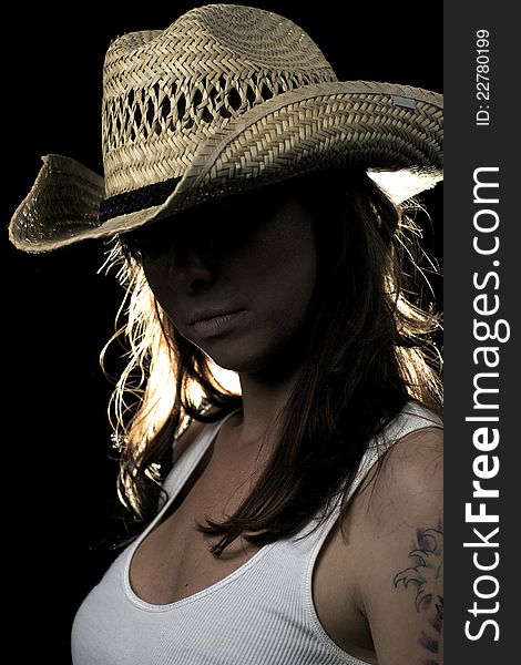 Mystery Woman In Tanktop And Cowboy Hat