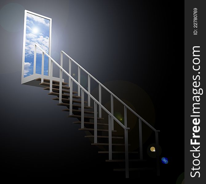 Ladder leading up to the sky,a conceptual metaphor a business in success.