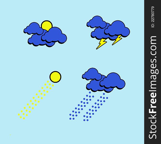 Graphic weather on blue background.a seasonable consist of cloudy,rainy,storm,sunny