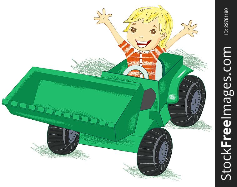 Illustration of a farmer kid on tractor. Illustration of a farmer kid on tractor