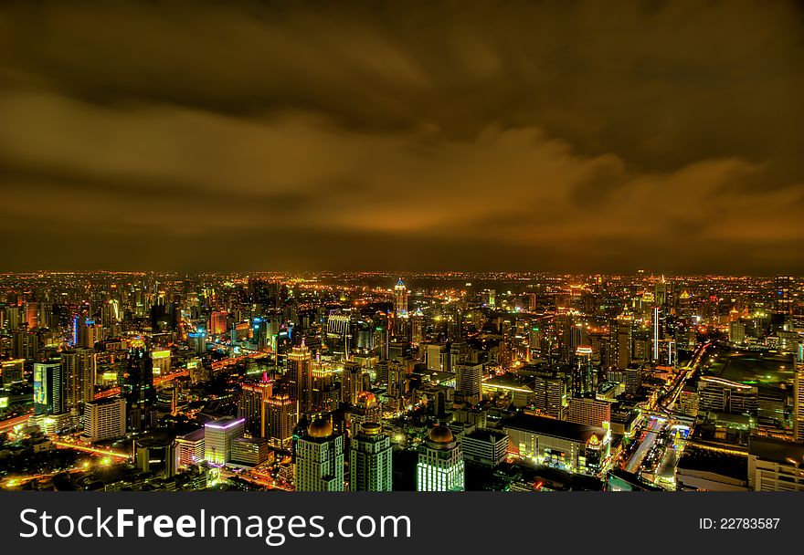 Bangkok City Skyline At Night