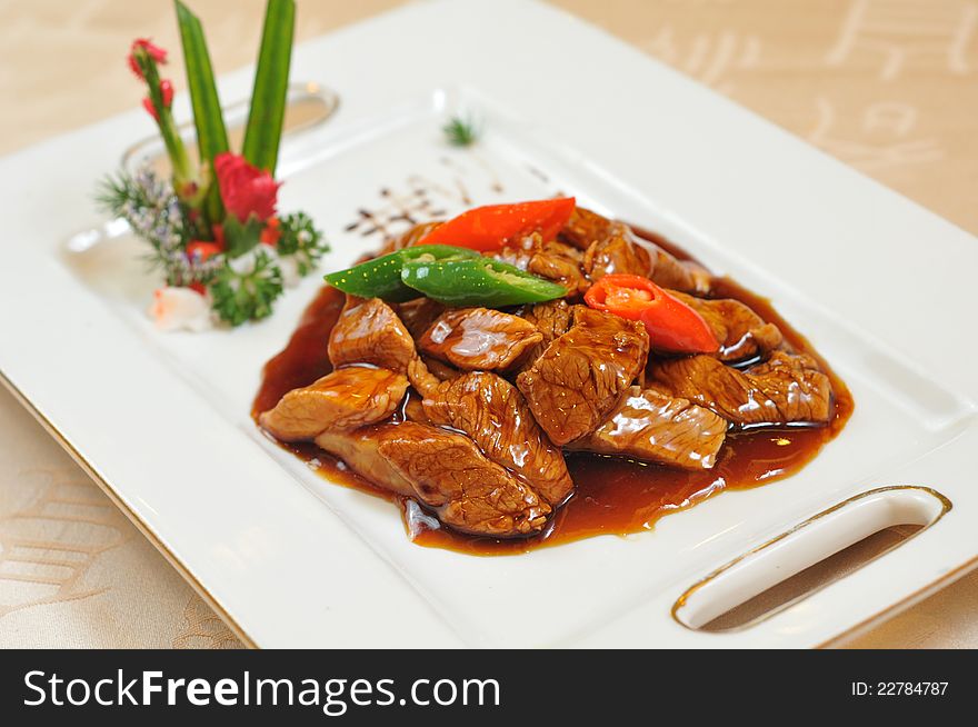 Chinese cuisine - fried beef with chili