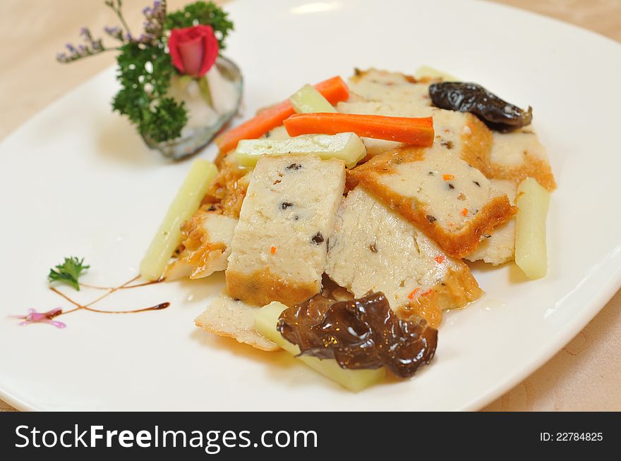 Chinese cuisine - fried tofu fungus. Chinese cuisine - fried tofu fungus