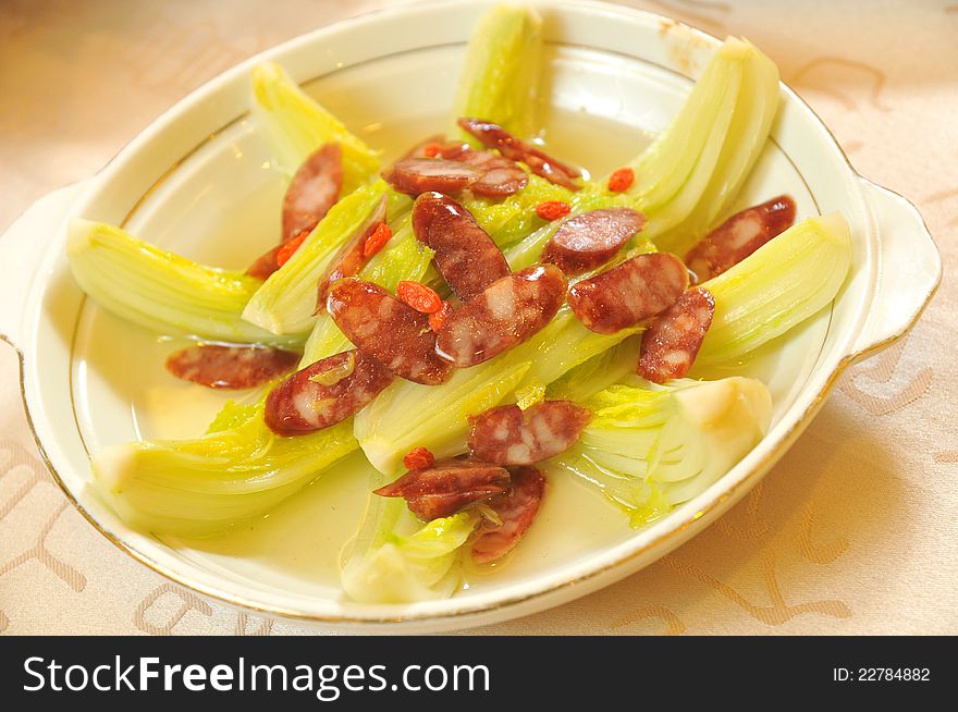 Chinese food - sausages fried cabbage