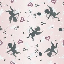 Seamless Pattern With Cupids And Roses Royalty Free Stock Photography