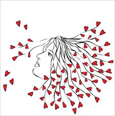 Woman With Hearts In Hair Stock Photos