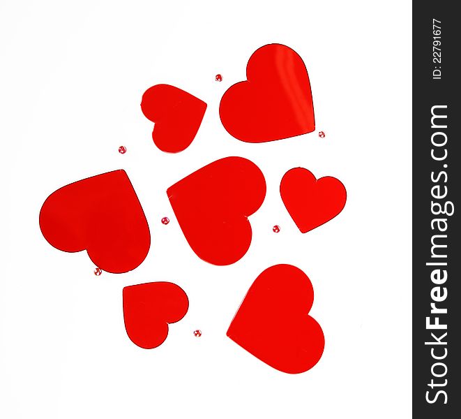 Red hearts on a white background