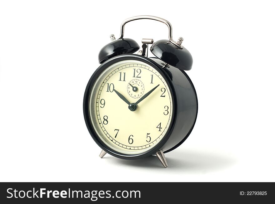 Black Vintage Alarm Clock, on white background