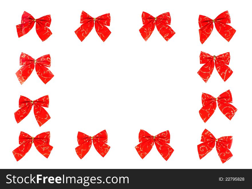12 of red ribbons as frame isolation on white. 12 of red ribbons as frame isolation on white