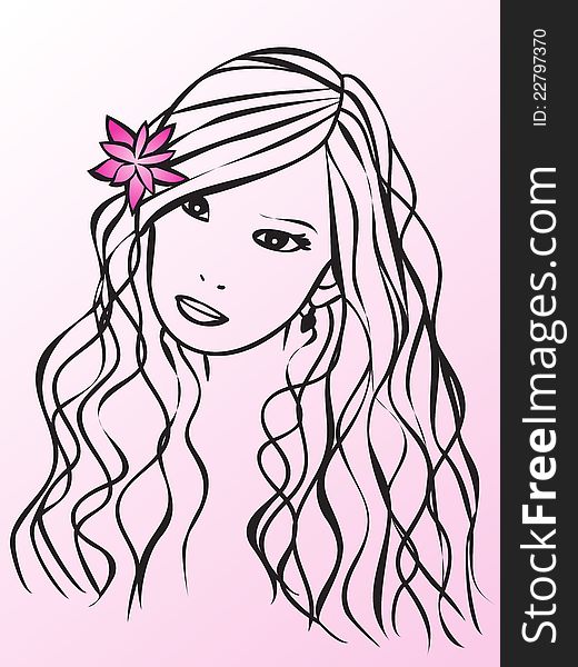 Girl with long hair and flowers - illustration. Girl with long hair and flowers - illustration