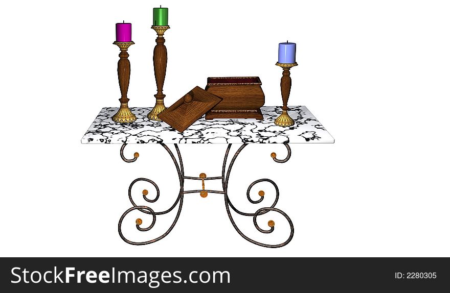 Table with candles - computer rendered 3d image