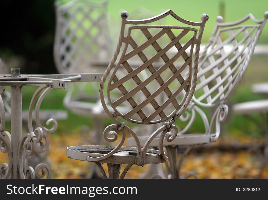 Metal bench and table in the park