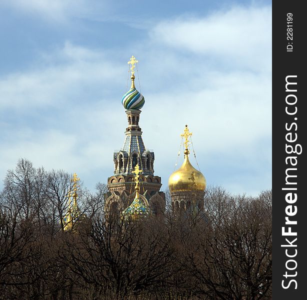 Beautiful cathedral of Russian architecture style built in the middle of St. Petersburg, Russia. Beautiful cathedral of Russian architecture style built in the middle of St. Petersburg, Russia