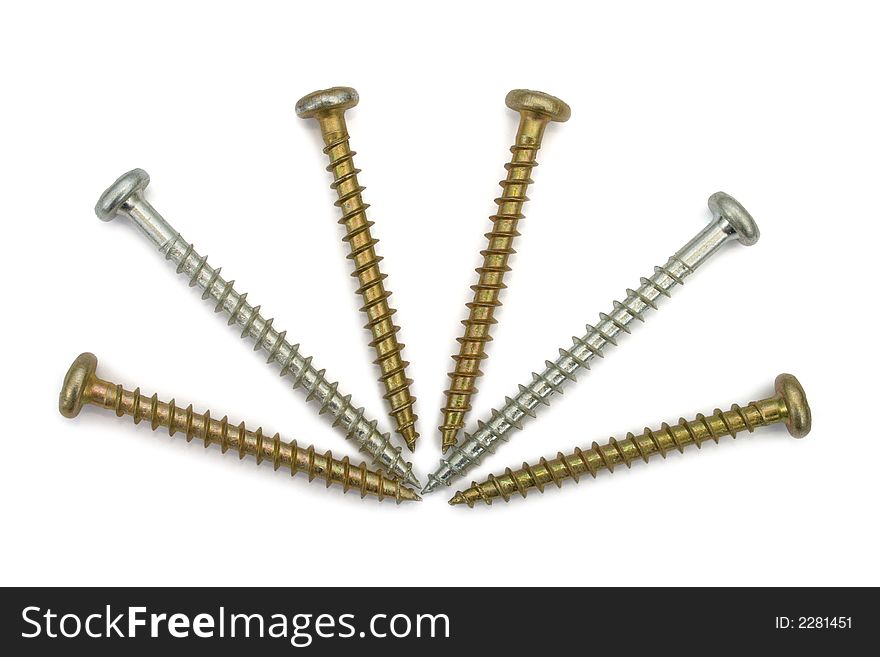 Screws close-up, isolated on white background