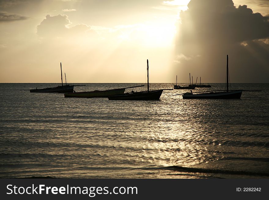 Dhow sailing boats at sunrise