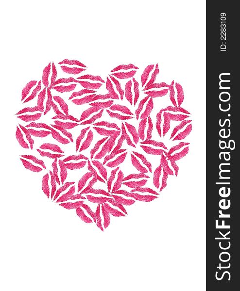 Illustration of a heart shape made from kisses. Illustration of a heart shape made from kisses