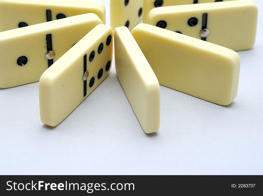 Set of Dominos set up on a white background. Set of Dominos set up on a white background