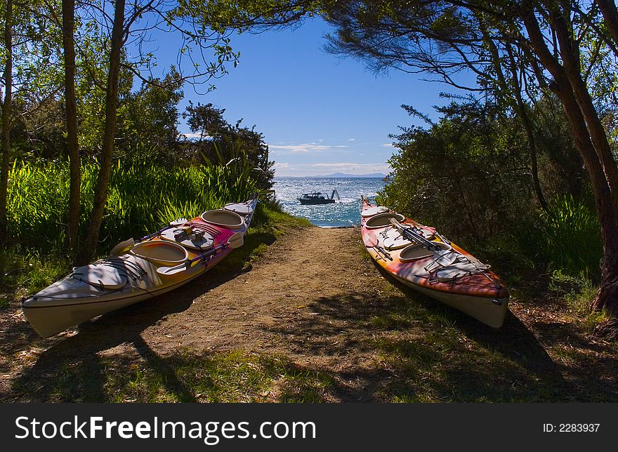 Kayaks in Abel-Tasman New-Zealand. Kayaks in Abel-Tasman New-Zealand.