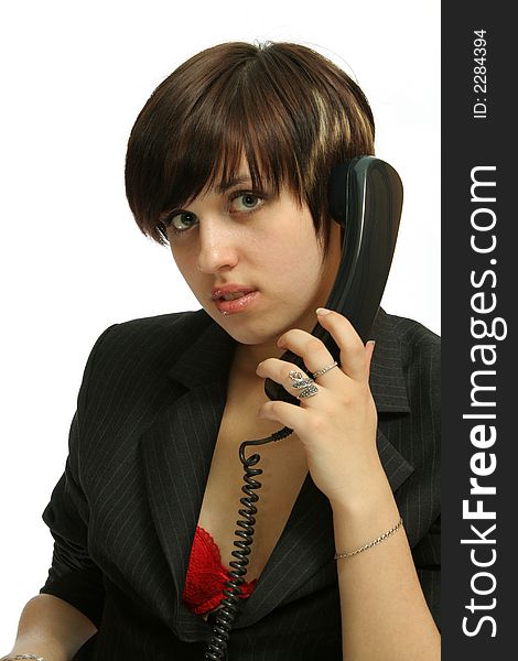 The nice girl speaks by phone