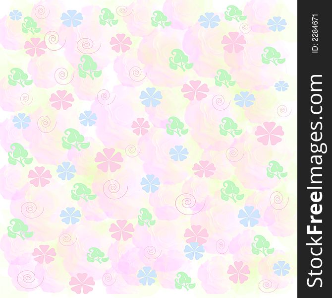 Pink and blue flowers scattered on  rose background. Pink and blue flowers scattered on  rose background