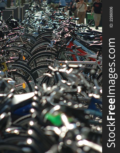 Hundreds of commuter bicycles outside the train station in Winterthur, Switzerland. Hundreds of commuter bicycles outside the train station in Winterthur, Switzerland.