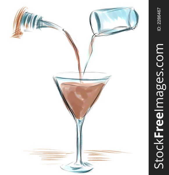 Maiking alcohol cocktail. Illustration painted in water-colors.