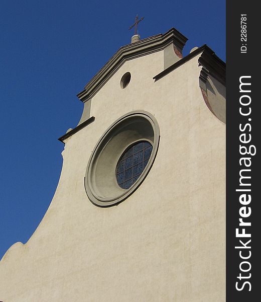 A perspective view of the facade of Santo Spirito church in Florence, Italy