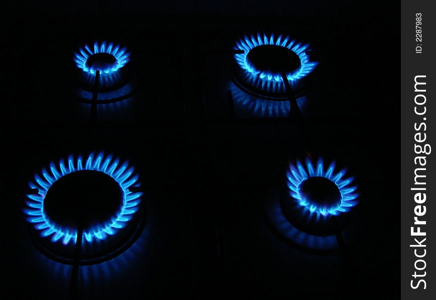 Blue gasflames in the kitchen