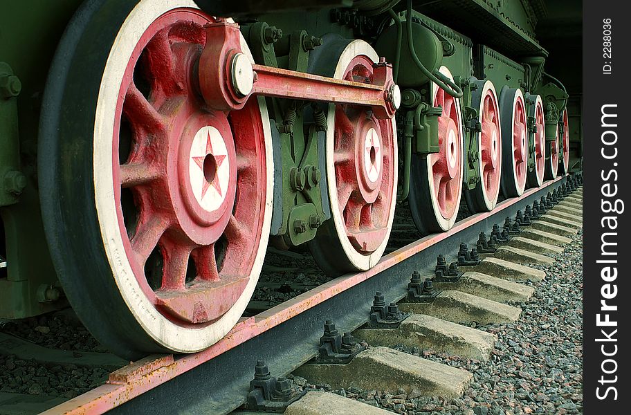 Locomotive wheels of an old steam engine