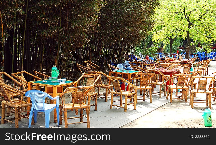 Tea house in a Chinese bamboo garden in Chengdu,capital of Sichuan. Tea house in a Chinese bamboo garden in Chengdu,capital of Sichuan